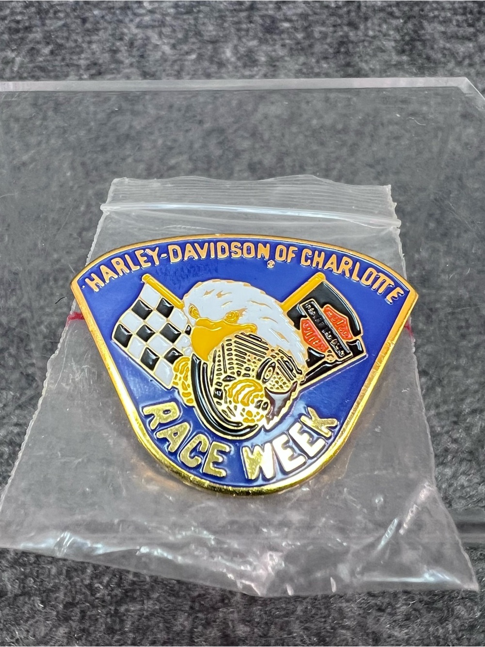 Harley Davidson Of Charlotte Race Week Vest Pin MC Dealer North Carolina Blue